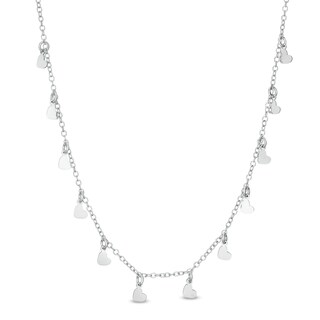Heart Station Dangle Necklace in Sterling Silver - 17.75"
