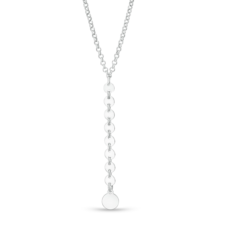 Made in Italy Mirror Disc Drop "Y" Necklace in Sterling Silver - 17"