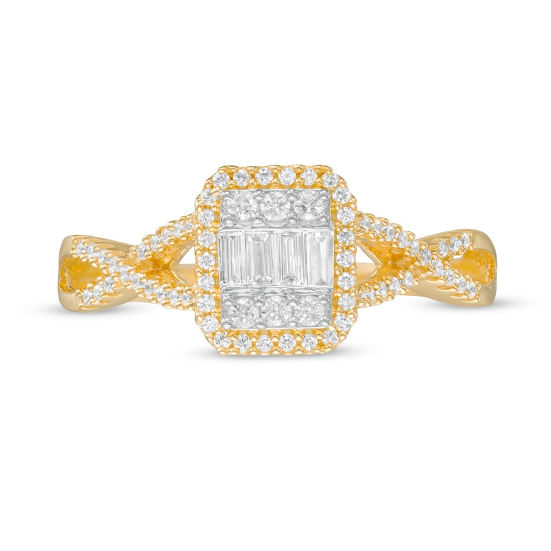 1/3 CT. T.W. Baguette and Round Composite Diamond Octagonal Frame Twist Shank Engagement Ring in 10K Gold