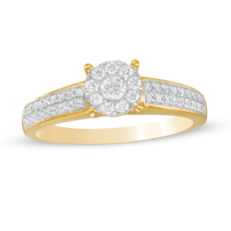1/3 CT. T.W. Diamond Frame Double Row Engagement Ring in 10K Gold