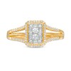 1/3 CT. T.W. Baguette and Round Composite Diamond Rectangle Frame Triple Row Split Shank Engagement Ring in 10K Gold