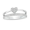 1/10 CT. T.W. Diamond Heart Orbit Split Shank Ring in Sterling Silver