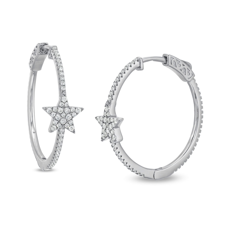 Main Image 1 of Cubic Zirconia Star Hoop Earrings in Sterling Silver