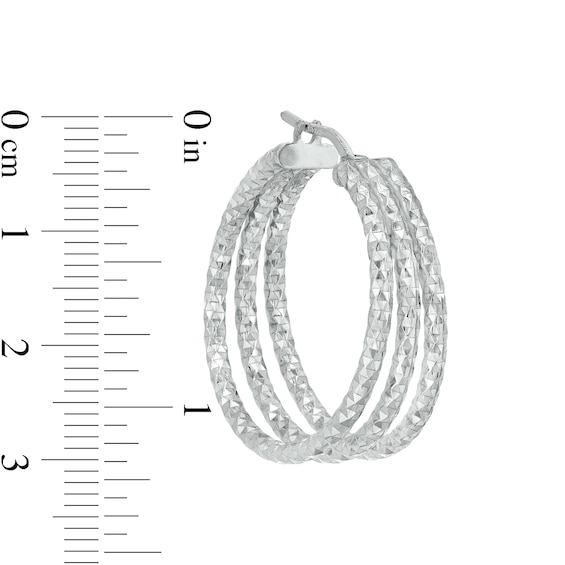 Diamond-Cut Triple Row Hoop Earrings in Sterling Silver
