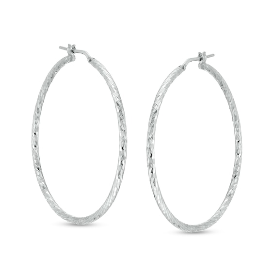 40mm Diamond-Cut Tube Hoop Earrings in Hollow Sterling Silver