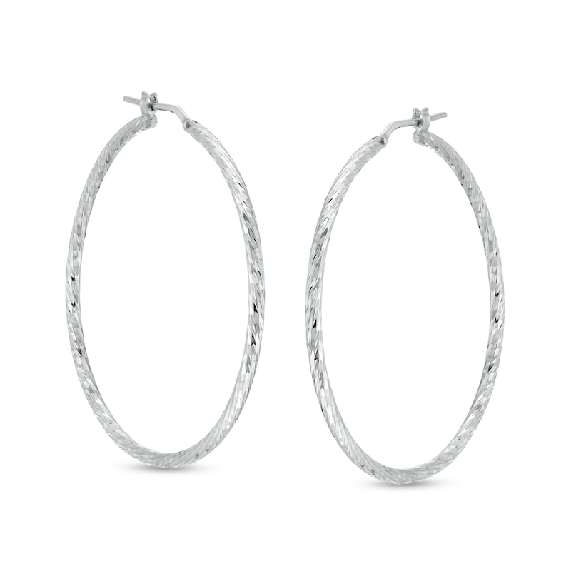 40mm Diamond-Cut Tube Hoop Earrings in Hollow Sterling Silver