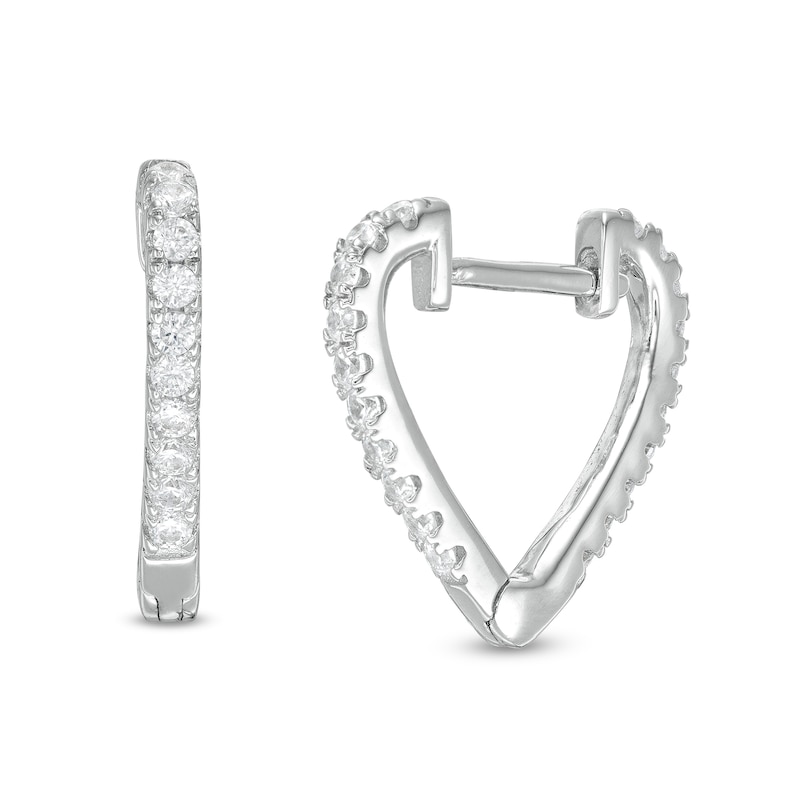 Cubic Zirconia "V" Hoop Earrings in Sterling Silver
