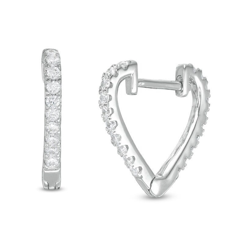 Cubic Zirconia "V" Hoop Earrings in Sterling Silver