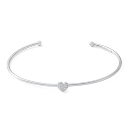 Sterling Silver CZ Heart Cuff Bracelet - 7"