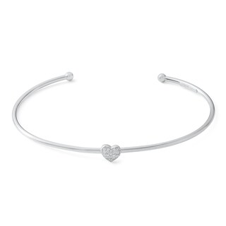 Sterling Silver CZ Heart Cuff Bracelet - 7"