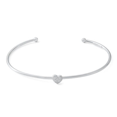 Sterling Silver CZ Heart Cuff Bracelet - 7"