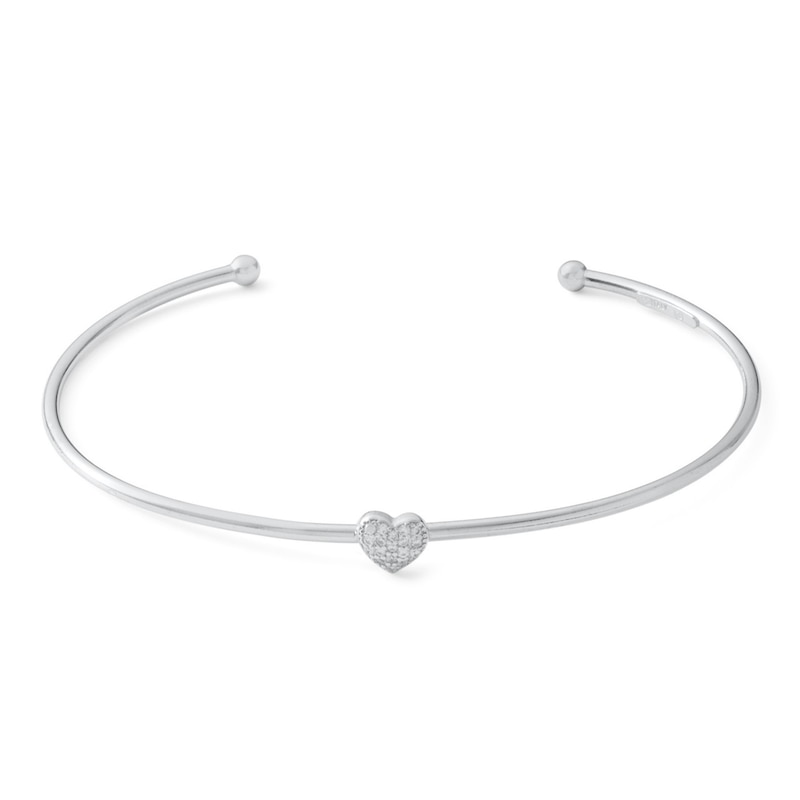 Cubic Zirconia Heart Cuff in Hollow Sterling Silver