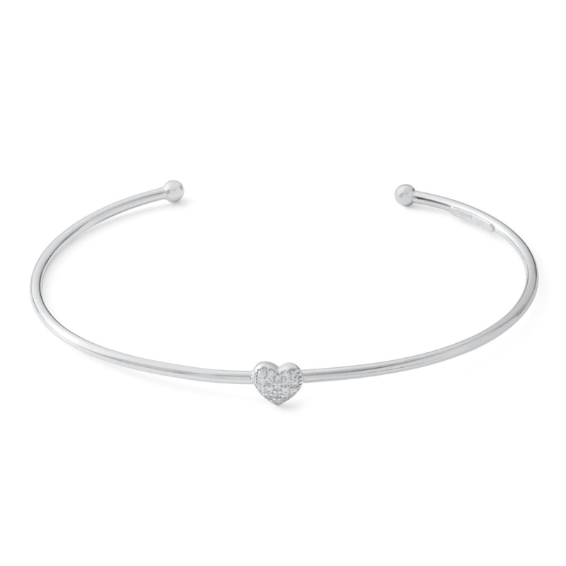 Main Image 1 of Sterling Silver CZ Heart Cuff Bracelet - 7"