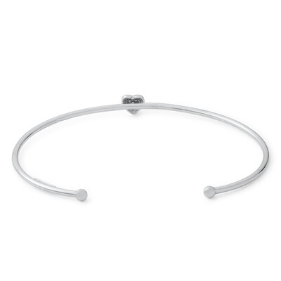Sterling Silver CZ Heart Cuff Bracelet - 7"