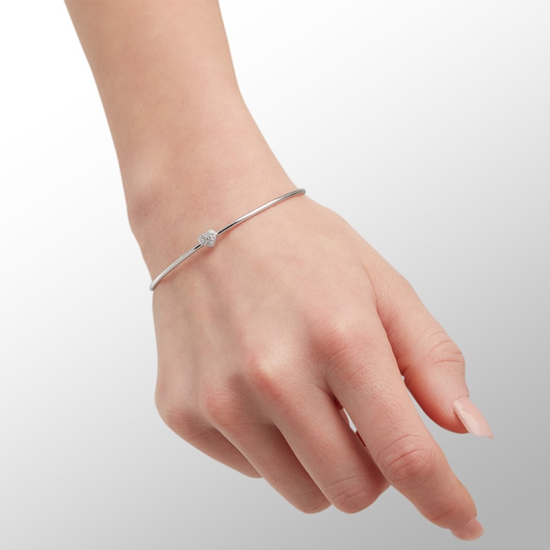 Main Image 3 of Sterling Silver CZ Heart Cuff Bracelet - 7"