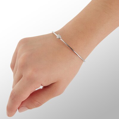 Sterling Silver CZ Heart Cuff Bracelet - 7"