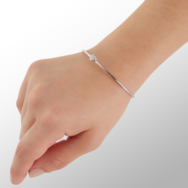 Main Image 4 of Sterling Silver CZ Heart Cuff Bracelet - 7"