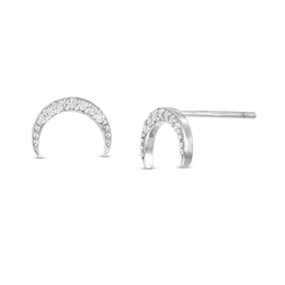 Cubic Zirconia Crescent Moon Stud Earrings in Solid Sterling Silver