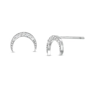 Cubic Zirconia Crescent Moon Stud Earrings in Solid Sterling Silver