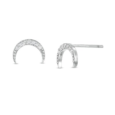 Cubic Zirconia Crescent Moon Stud Earrings in Solid Sterling Silver