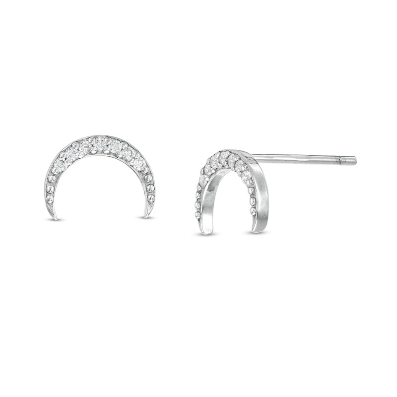 Cubic Zirconia Crescent Moon Stud Earrings in Solid Sterling Silver