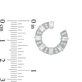 Baguette and Round Cubic Zirconia Stud Earrings in Sterling Silver