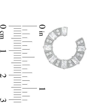 Baguette and Round Cubic Zirconia Stud Earrings in Sterling Silver