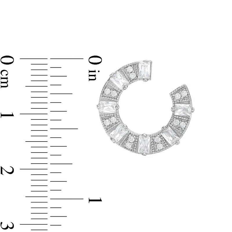 Main Image 2 of Baguette and Round Cubic Zirconia Stud Earrings in Sterling Silver