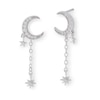 Thumbnail Image 0 of Cubic Zirconia Crescent Moon and Star Dangle Stud Earrings in Solid Sterling Silver