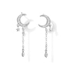 Cubic Zirconia Crescent Moon and Star Dangle Stud Earrings in Solid Sterling Silver