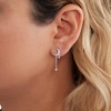 Cubic Zirconia Crescent Moon and Star Dangle Stud Earrings in Solid Sterling Silver