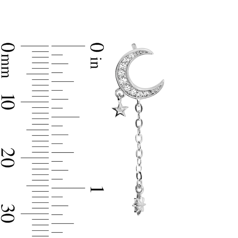 Main Image 6 of Cubic Zirconia Crescent Moon and Star Dangle Stud Earrings in Solid Sterling Silver