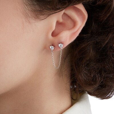 Solid Sterling Silver 4mm CZ Chain Dangle Drop Earrings