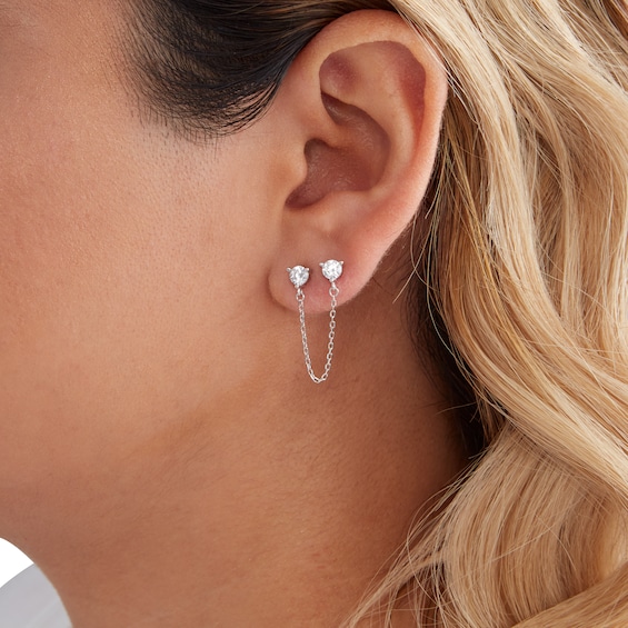 Solid Sterling Silver 4mm CZ Chain Dangle Drop Earrings