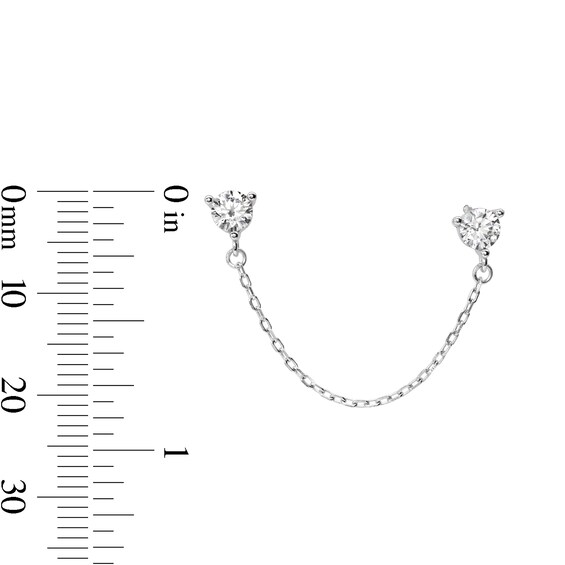 Solid Sterling Silver 4mm CZ Chain Dangle Drop Earrings