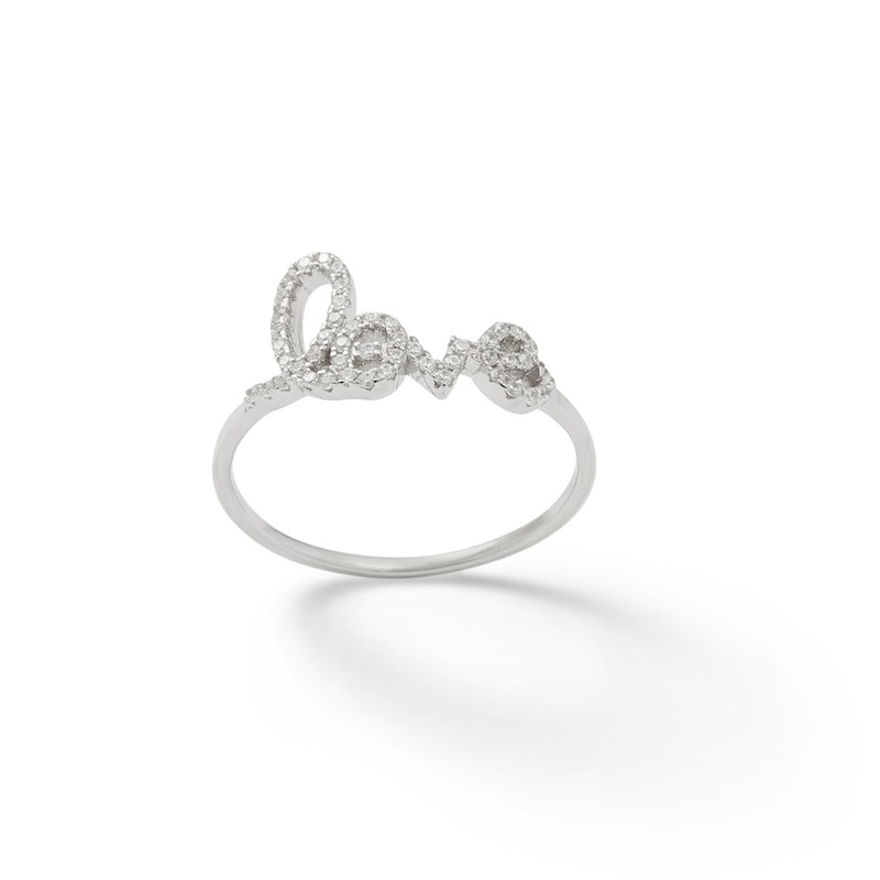 Cubic Zirconia "love" Ring in Solid Sterling Silver - Size 7