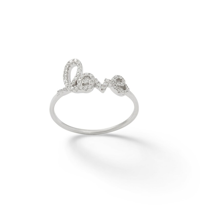 Cubic Zirconia "love" Ring in Solid Sterling Silver - Size 7