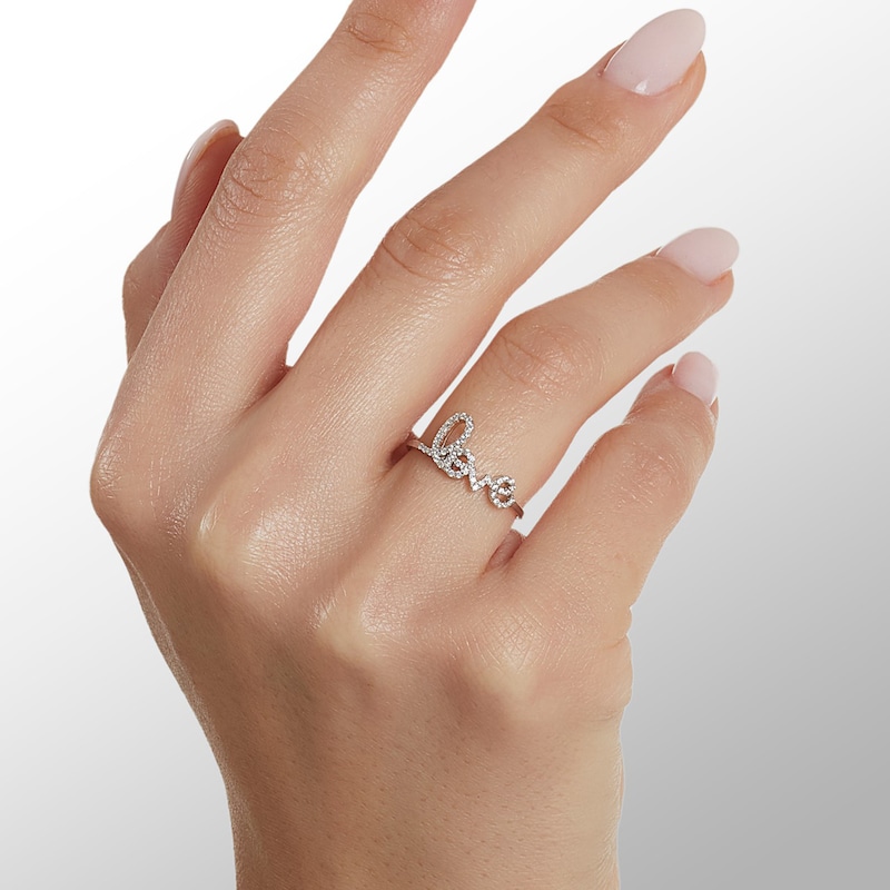 Main Image 3 of Cubic Zirconia "love" Ring in Solid Sterling Silver - Size 7