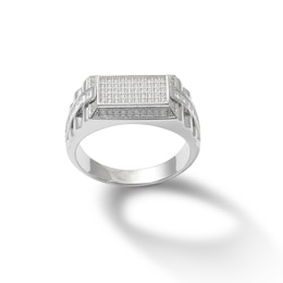 Baguette and Round Cubic Zirconia Rectangular Ring in Solid Sterling Silver