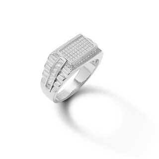 Sterling Silver CZ Baguette and Round Rectangular Ring