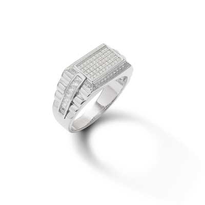 Sterling Silver CZ Baguette and Round Rectangular Ring
