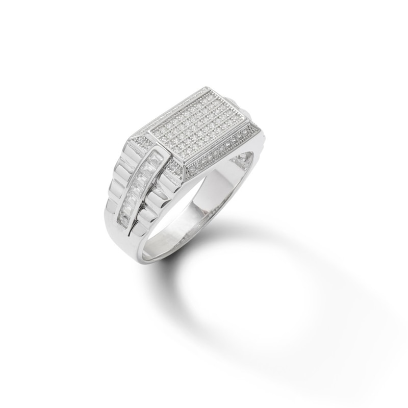 Baguette and Round Cubic Zirconia Rectangular Ring in Solid Sterling Silver