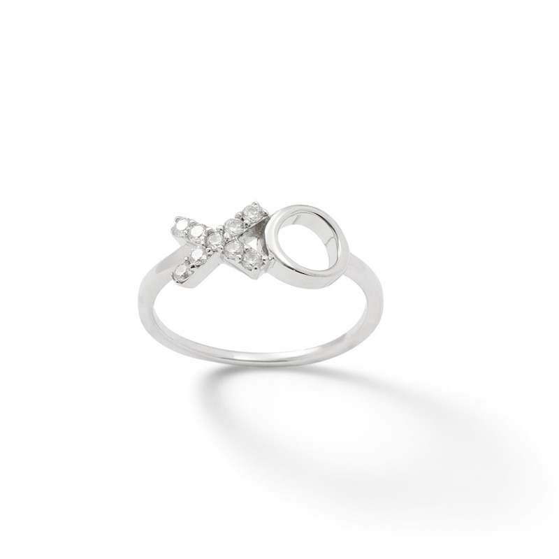 Cubic Zirconia "XO" Ring in Solid Sterling Silver - Size 7