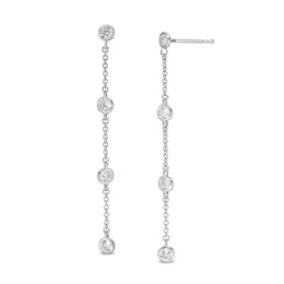 Sterling Silver CZ Station Chain Drop Earrings