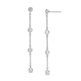 Sterling Silver CZ Station Chain Drop Earrings