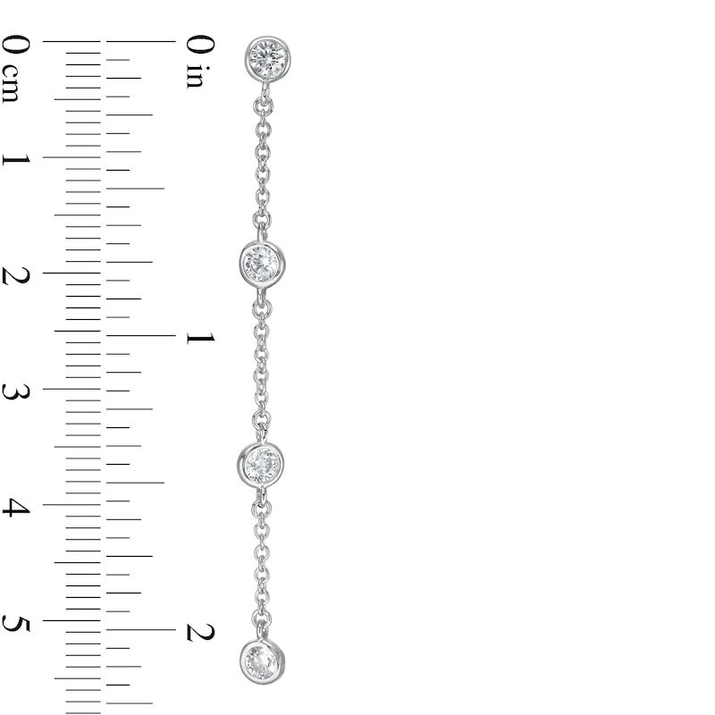 Cubic Zirconia Station Chain Drop Earrings in Solid Sterling Silver