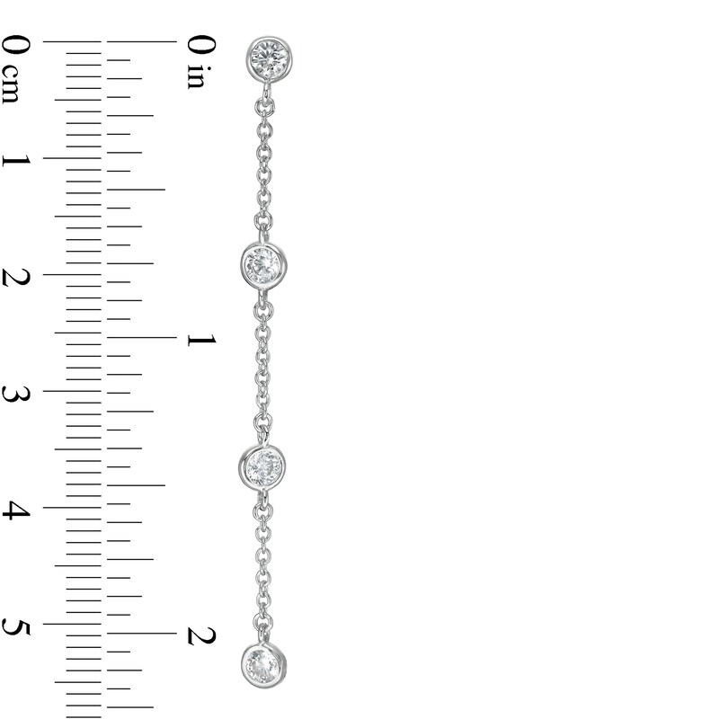 Cubic Zirconia Station Chain Drop Earrings in Solid Sterling Silver