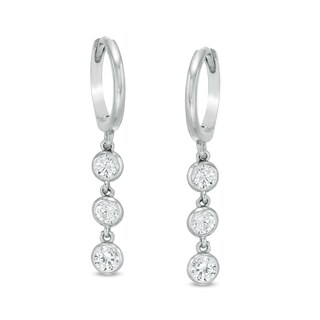 Cubic Zirconia Three Stone Drop Earrings in Sterling Silver
