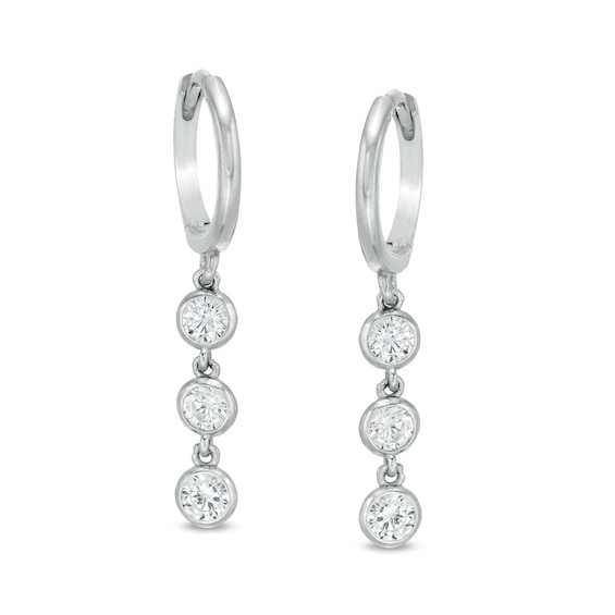 Cubic Zirconia Three Stone Drop Earrings in Sterling Silver