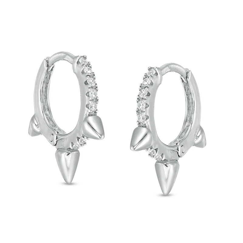 Main Image 1 of Cubic Zirconia Spike Hoop Earrings in Sterling Silver
